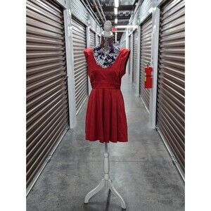 Minuet Women's Large Fit and Flare Shiny Red Satin Mini Dress with Strappy back